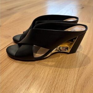 Impo Black and Gold Wedge Sandals